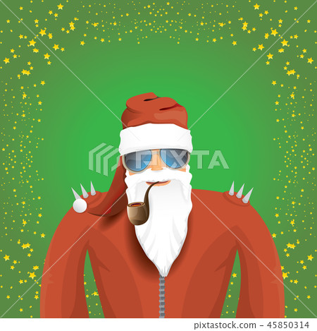 vector DJ rock n roll santa claus with smoking pipe, santa beard and funky santa hat isolated on vector DJ rock n roll santa claus with smoking pipe, santa beard and funky santa hat isolated on 45850314