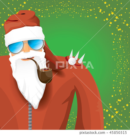 vector DJ rock n roll santa claus with smoking pipe, santa beard and funky santa hat isolated on vector DJ rock n roll santa claus with smoking pipe, santa beard and funky santa hat isolated on 45850315