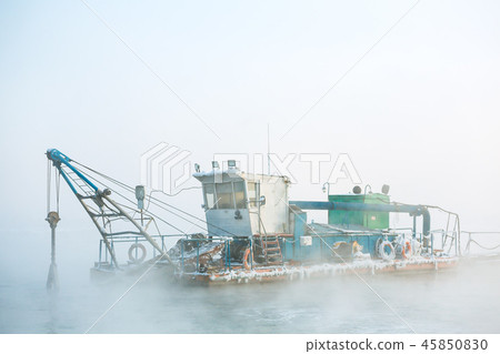 funny boat in the fog 45850830