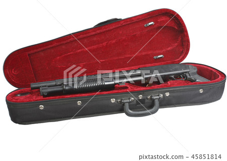 Sawn-off shotgun with cartridges in violin case Sawn-off shotgun with cartridges in violin case 45851814