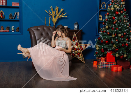 Very beautiful woman drinking champagne in new 45852284