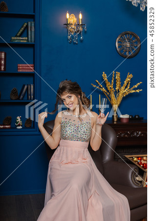 Very beautiful woman drinking champagne in new 45852329