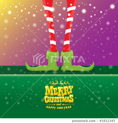 vector creative merry christmas greeting card with cartoon elfs legs, elf shoes and christmas vector creative merry christmas greeting card with cartoon elfs legs, elf shoes and christmas 45852345