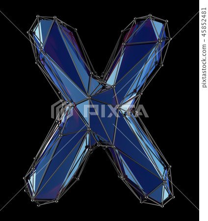 Capital latin letter X in low poly style blue color isolated on black background Capital latin letter X in low poly style blue color isolated on black background 45852481