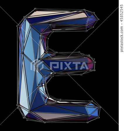 Capital latin letter E in low poly style blue color isolated on black background 45852545