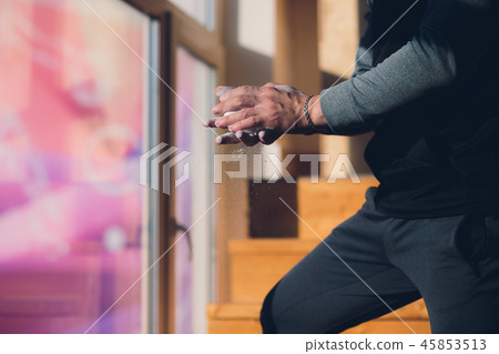 Gym Chalk Magnesium Carbonate hands clapping man for climbing workout. Gym Chalk Magnesium Carbonate hands clapping man for climbing workout. 45853513