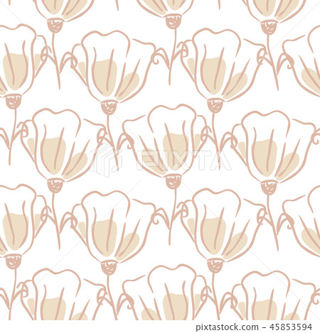 Tulip flowers seamless pattern. Hand drawn lines tender pink and white texture. Tulip flowers seamless pattern. Hand drawn lines tender pink and white texture. 45853594