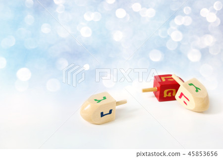 Happy Hanukkah greeting card, invitation Traditional Jewish Festival of lights holiday symbols 45853656