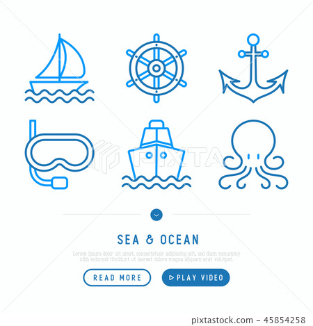 Sea and ocean journey thin line icons set 45854258