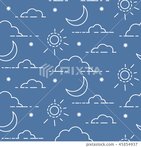 Clouds and sun in the sky vector seamless pattern. - Stock Illustration ...