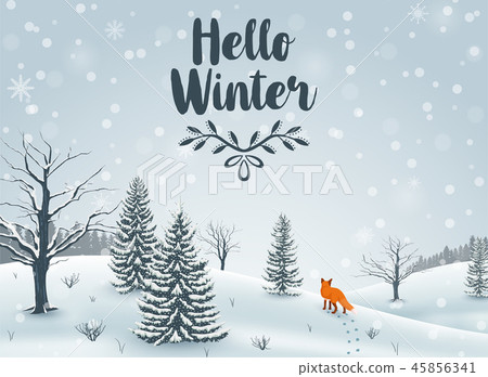 Happy Winter with Landscape and fox animal 45856341