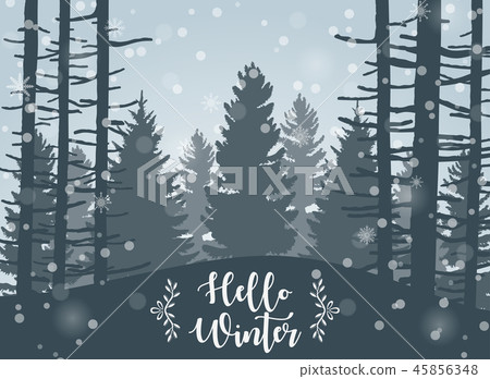 Happy Winter with Forest Landscape Background 45856348