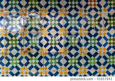 Colorful Lisbon Tiles Closeup Shot Colorful Lisbon Tiles Closeup Shot 45857841