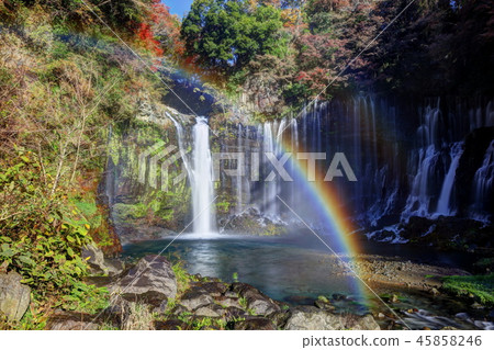 Autumn white thread waterfall and rainbow Autumn white thread waterfall and rainbow 45858246