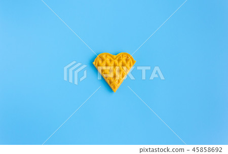 Heart Shape Waffle on Blue Pastel Background 45858692