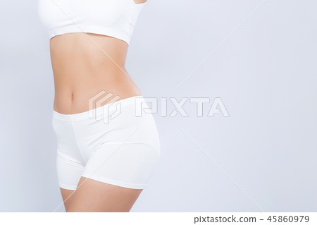 Closeup asian woman beautiful body diet with fit 45860979