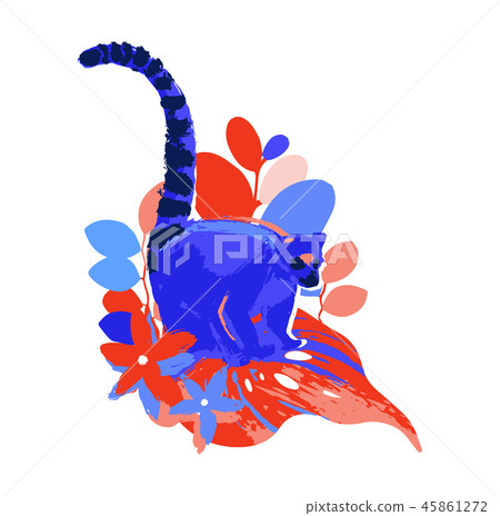 Abstract vector design with wild lemur among the exotic plants. Abstract vector design with wild lemur among the exotic plants. 45861272