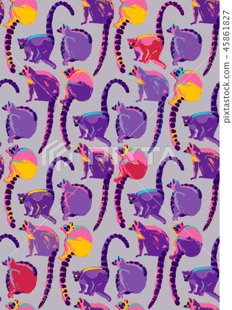 Pattern of wild lemurs drawn in the technique of rough brush in vibrant colors 45861827