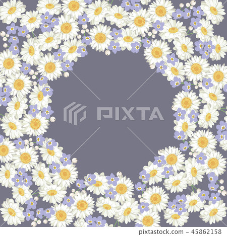 chamomile and forget me-not-flowers pattern on blue background 45862158