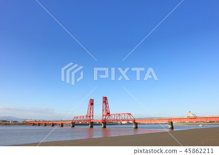 Chikugo River rising bridge Okawa City Fukuoka Prefecture _ Saga Prefecture Saga City Morotomi Town Chikugo River rising bridge Okawa City Fukuoka Prefecture _ Saga Prefecture Saga City Morotomi Town 45862211