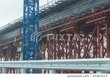 Kerch Bridge under construction in a rainy day Kerch Bridge under construction in a rainy day 45862424