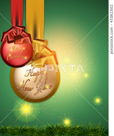 Gold Christmas balls with Golden typography  45862802