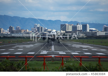 Jetliner taking off with the streets of Itami Airport, Osaka 45863084
