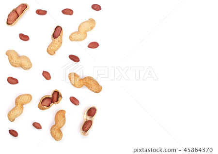 Peanuts with shells isolated on white background with copy space for your text, top view. Flat lay 45864370