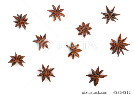 Star anise isolated on white background. Top view. Flat lay pattern Star anise isolated on white background. Top view. Flat lay pattern 45864512