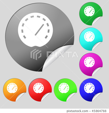 speedometer Icon sign. Set of eight multi colored speedometer Icon sign. Set of eight multi colored 45864788