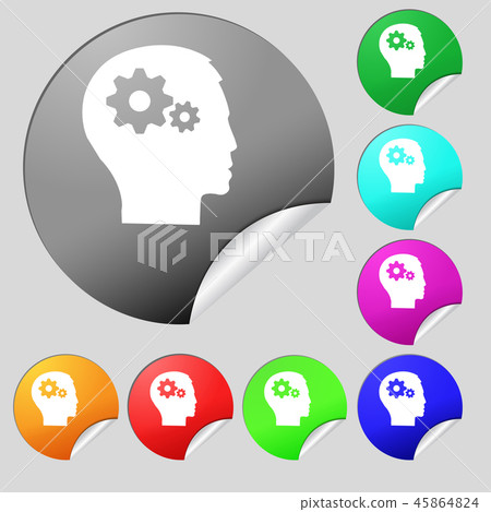 Pictograph of gear in head icon sign. Set of eight Pictograph of gear in head icon sign. Set of eight 45864824