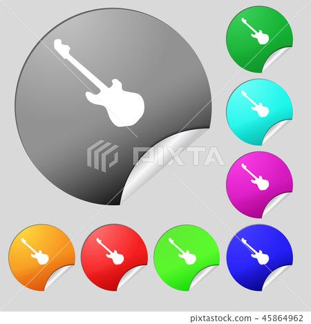 Guitar icon sign. Set of eight multi colored round 45864962