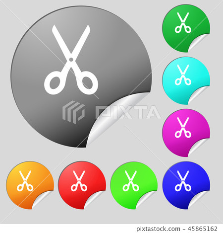 Scissors icon sign. Set of eight multi colored rou 45865162