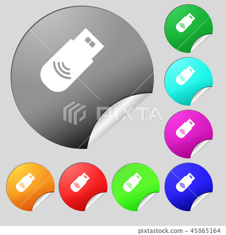 usb Icon sign. Set of eight multi colored round bu usb Icon sign. Set of eight multi colored round bu 45865164
