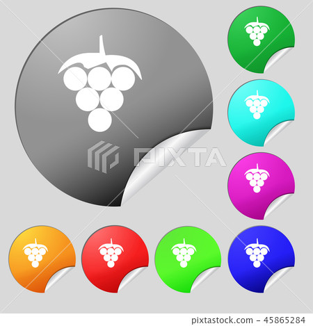 Grapes icon sign. Set of eight multi colored round 45865284