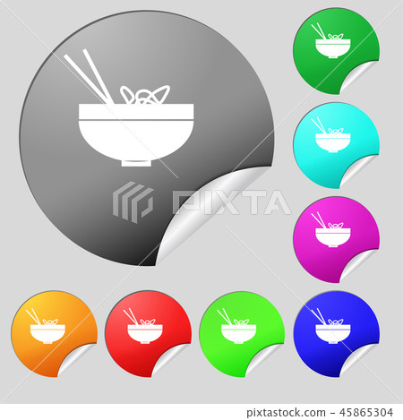 Spaghetti icon sign. Set of eight multi colored ro 45865304