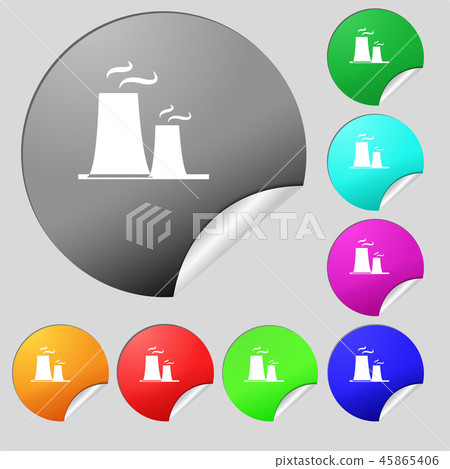 atomic power station icon sign. Set of eight multi atomic power station icon sign. Set of eight multi 45865406