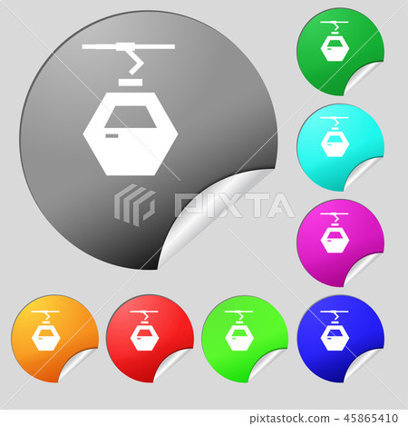 Cableway cabin icon sign. Set of eight multi color 45865410