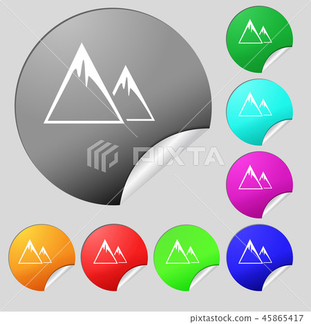 Mountain Icon sign. Set of eight multi colored rou Mountain Icon sign. Set of eight multi colored rou 45865417