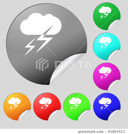Weather icon sign. Set of eight multi colored roun Weather icon sign. Set of eight multi colored roun 45865421