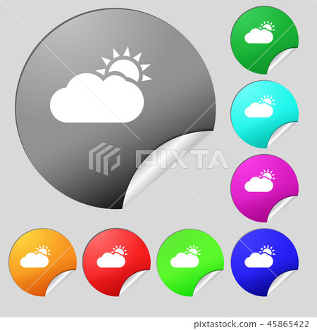 Partly Cloudy icon sign. Set of eight multi colore 45865422