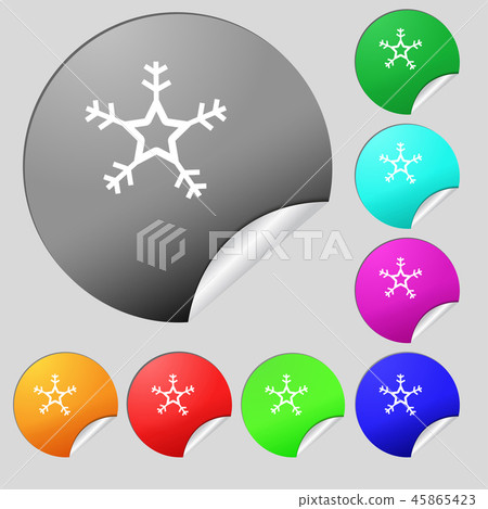 snow icon sign. Set of eight multi colored round b 45865423