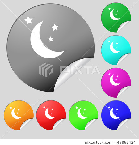 moon icon sign. Set of eight multi colored round b moon icon sign. Set of eight multi colored round b 45865424