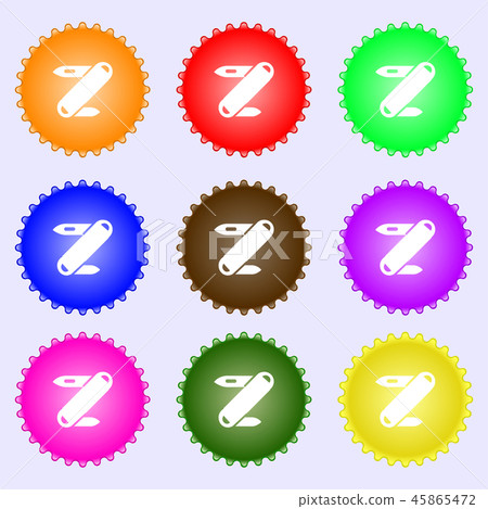 Pocket knife icon sign. Big set of colorful, diver Pocket knife icon sign. Big set of colorful, diver 45865472