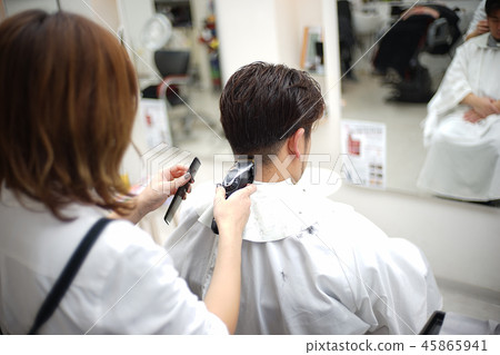 Beauty Salon Scene Men S Cut Image Perming Stock Photo