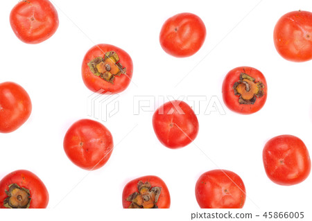 Persimmon fruit isolated on white background close-up. Top view. Flat lay pattern Persimmon fruit isolated on white background close-up. Top view. Flat lay pattern 45866005