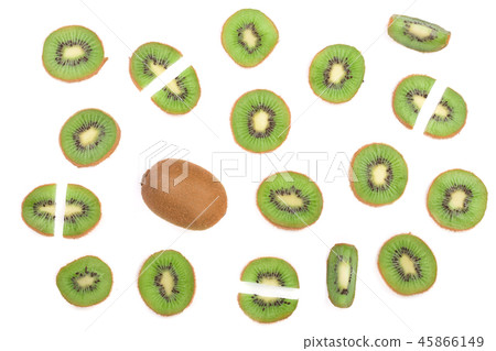 sliced kiwi fruit isolated on white background. Flat lay pattern. Top view 45866149