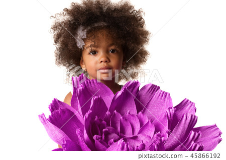 Portrait of a little girl with big purple flower 45866192