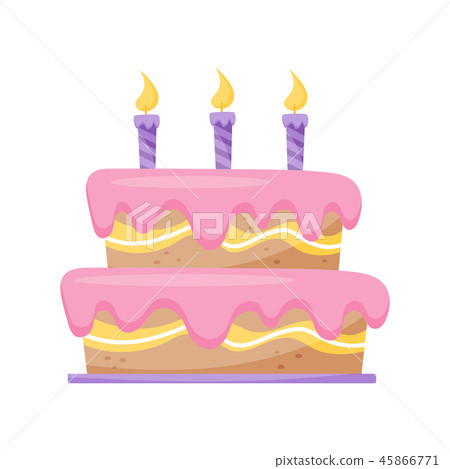 Birthday cake with burning candles vector Illustration on a white background Birthday cake with burning candles vector Illustration on a white background 45866771
