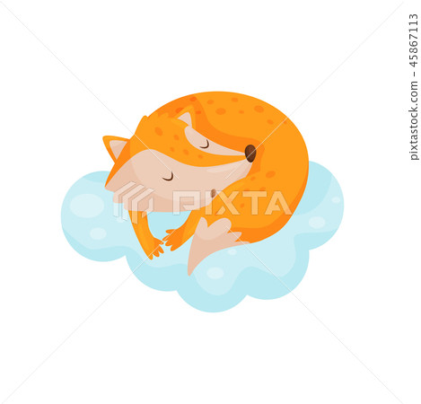 Cute little fox sleeping on a cloud, lovely animal cartoon character, good night design element Cute little fox sleeping on a cloud, lovely animal cartoon character, good night design element 45867113